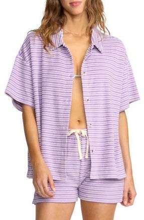Billabong Josie Stripe Cotton Terry Cover-Up Shirt in Purple Punch at Nordstrom Rack, Size Large