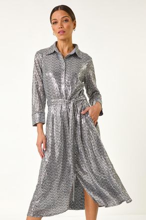 Roman Sequin Shirt Dress