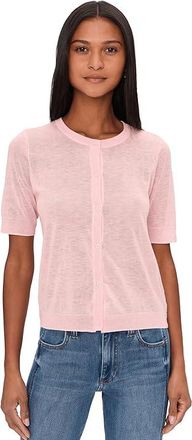 Vince Camuto Sheer Short Sleeve Cardigan Womens Sweater Baby Pink : XS, Linen/Nylon/Polyester