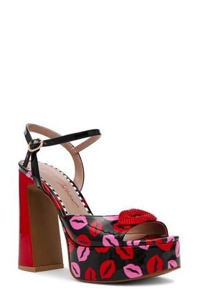 Betsey Johnson Allyson Ankle Strap Platform Sandal in Multi Lips at Nordstrom, Size 8.5