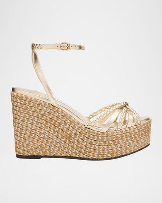 Jimmy Choo London 100mm Dree Metallic Leather Espadrille Wedge Sandals