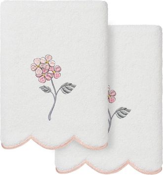 Linum Home Textiles 100% Turkish Cotton Hydea Scallop 2Pc Embellished Hand Towel Set