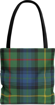Generic Green Blue Tartan Plaid Tote Bag, Checkered Shopping Bag, Eco-Friendly Shoulder Bag, Reusable Grocery Tote, Stylish Beach, Black, 18 × 18