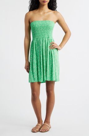 Rip Curl Surf Side Smocked Strapless Minidress in Light Green at Nordstrom, Size X-Large