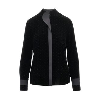 Emporio Armani Fluwelen blouse met Lurex-detail - Dames - Blouses - Zwart - XL - Satijn - Overhemden
