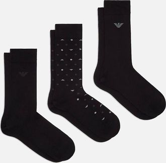 Emporio Armani Mens Emporio Armani 3 Pack All Over Eagle Knitted Socks Black - Black/Black/Black - Size: 16/14.5/8/15/8.5/15.5/9/13/13.5/14/6.5/7/7.5/11.5/5/12/5.5