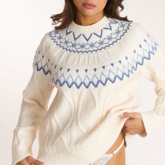 Lounge Fairisle Kabelgebreide Trui - Cr&egrave;me - XXL