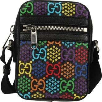 Gucci Front Zip Messenger Psychedelic Print Gg Coated Canvas Multicolour Canvas Handbag (Pre-Owned)