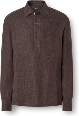 Ermenegildo Zegna Oasi Lino Polo Shirt in Dark Brown at Nordstrom, Size Xx-Large