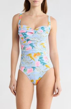Betsey Johnson Sweetheart Ruched One-Piece Swimsuit in Blue at Nordstrom Rack, Size X-Large