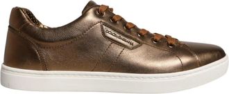 Dolce & Gabbana Metallic Leren Sneakers met Rubberen Zool - Heren - Sneakers - Geel - 39 EU - Leer - Schoenen
