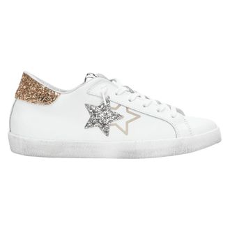2Star 2Star, Schoenen, Dames, Wit, 37 EU, Leer, Witte Leren Sneakers met Glitterdetails