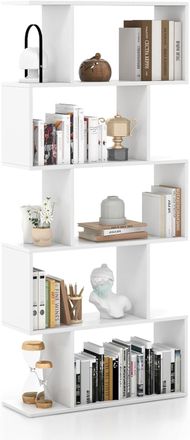 Costway Costway - Librer&iacute;a Con 6 Niveles, Librer&iacute;a Con Forma De S Con Dispositivo Antivuelco, Estante De Madera Con Forma De Z Para Libros Fotos Y Plantas, Es