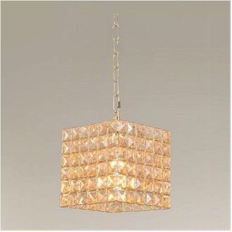 Trade Shop Trade Shop Traesio - Lampadario Sospeso Cubo Cristalli Lampada Luce Attacco E27 Oro Quadrato 32309
