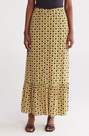 Daniel Rainn Button Front Maxi Skirt in Antique Ivory/Yellow Print at Nordstrom Rack, Size Medium