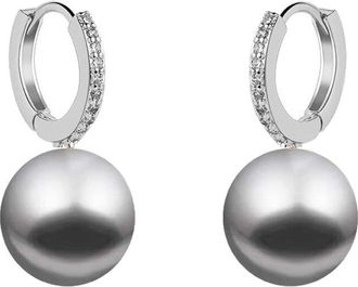 Liv Oliver 18K Plated 12Mm Pearl Cz Drop Earrings