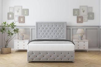 Comfort Beds Winchester Plush Divan Set 2 Drawers-26 Headboard-Footboard in Silver | Size: Double