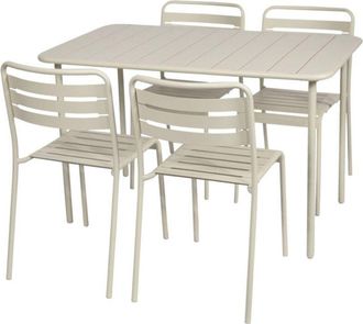 Sweeek 4-seater rectangular steel garden table set with 4 chairs, Amelia, Beige, 120x70x72.5 cm