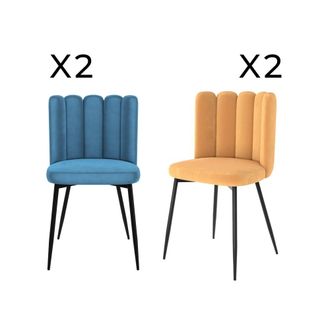 Rendez-Vous D&eacute;co Pack de 4 sillas de terciopelo azul y amarillo