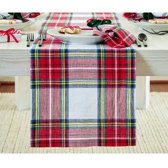 Solino Home Linen Table Runner for Dining Table, Holiday and Everyday Table Decor - Stewart Plaid in White at Nordstrom, Size Xx-Large