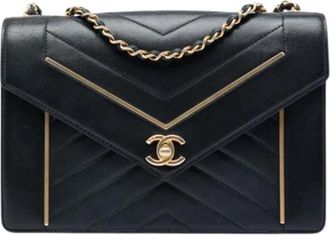 Chanel Pre-owned Tas van Lamsvel met Rits en Kettingband - Dames - Vintage Schoudertas - Zwart - ONE Size - Leer - Vintage