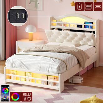 Matteo Single Velvet Bed Frame - LED, Storage & Charging - Diamond Tufted in Beige