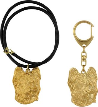 OEM Pastor Franc&eacute;s De Brie, Berger De Brie - Llavero Y Collar Con Perro En Caja, Producto Ba&ntilde;ado En Oro De Alta Calidad, Marca Art-dog