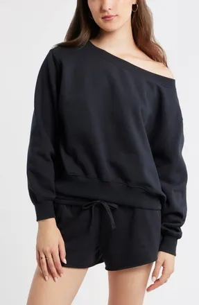 BP. Off the Shoulder Fleece Sweatshirt in Black Jet at Nordstrom, Size Xx-Small