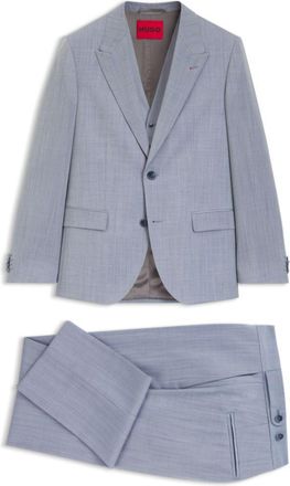 HUGO BOSS Three-piece slim-fit suit in wool-blend poplin