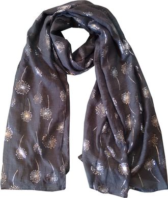 GlamLondon Dandelion Scarf Glitter Dandelions Flower Print Fashion Ladies Womens Classy Party Wrap (Charcoal Grey)