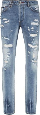 Philipp Plein Denim Broeken Super Straight Cut Skull&Bones - Heren - Slim Fit Jeans - Blauw - W36 - Denim - Jeans