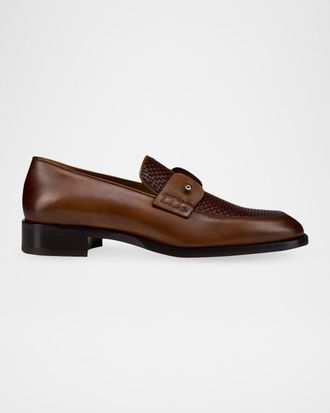 Christian Louboutin Men & apos;s Chambelimoc Woven Leather Boat Shoes