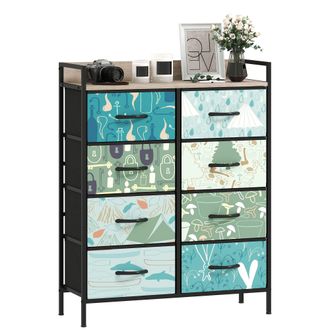 HOMCOM 8-Drawer Chest of Drawers - Fabric Dresser with Open Shelf - Blue | TJ Hughes