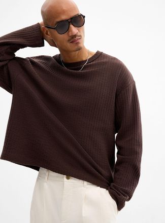Le 31 Mens Pointelle stripe knit T-shirt Oversized fit