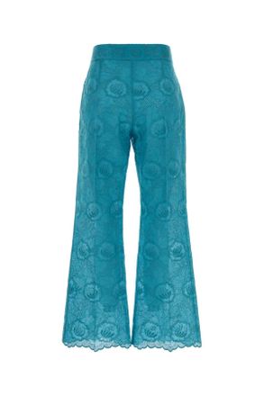 Valentino Garavani Womens Light-Blue Lace Pant Lightblue Cotton Pantaloni Trousers