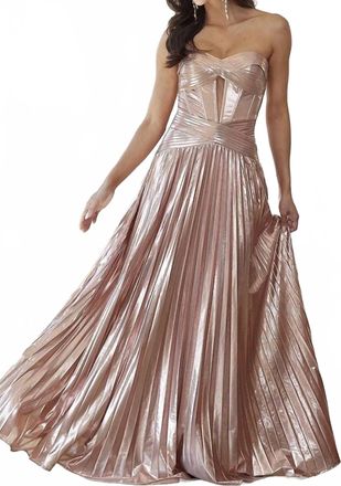 Maniju Magic In Motion Strapless Metallic Gown In Rose Gold