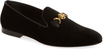 Versace Medusa Smoking Slipper in Black-Vibrated Gold at Nordstrom, Size 43
