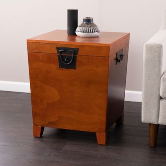SEI Pyramid Lift Top Trunk End Table Mission Oak