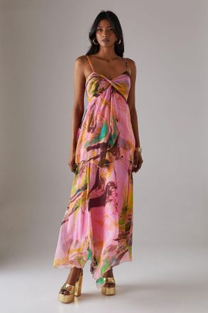 Warehouse Womens Chiffon Asymmetric Double Layer Bandeau Maxi Dress - Multicolour - Size 12 UK
