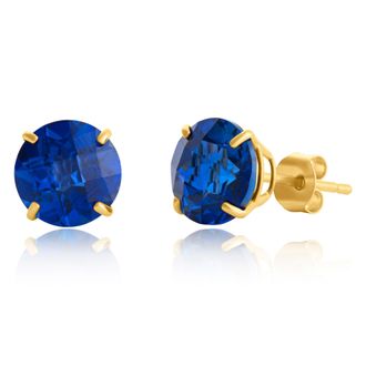 MAX + STONE 10k Yellow or White Gold 8mm Round Cut Gemstone Birthstone Stud Earrings