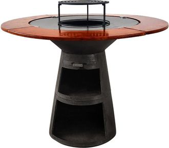 Purline Barbacoa Redonda Con Plancha De Acero Y Grill Y Tablero De Madera Negro