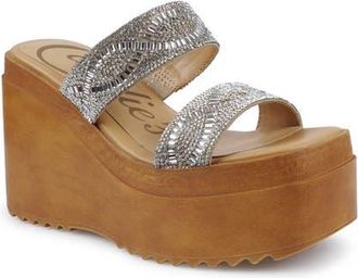 Candie's Cuna Platform Wedge Sandal in Silver/Beige Sudte at Nordstrom, Size 10