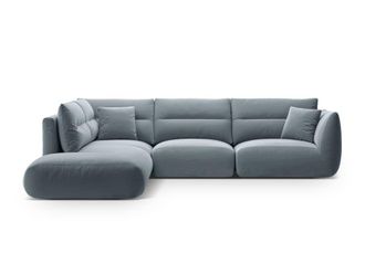 CXL by Christian Lacroix Sof&aacute; esquinero izquierdo 7 plazas de terciopelo azul gris&aacute;ceo
