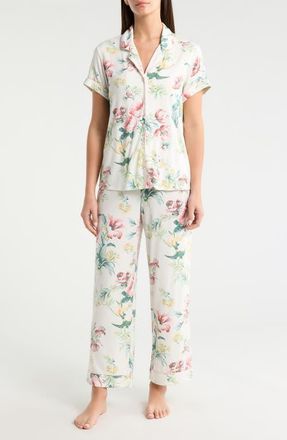 Nordstrom Moonlight Eco Crop Pajamas in Ivory- Coral Orange Blossom at Nordstrom, Size X-Small