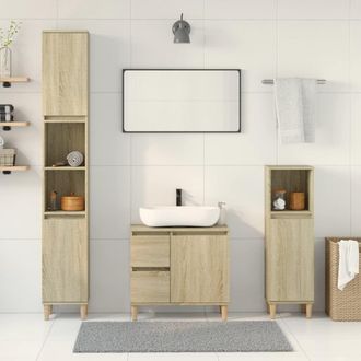 Berkfield Home 3 Piece Bathroom Furniture Set Sonoma Oak Engineered Wood in Brown