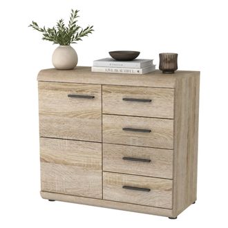 Dmora Credenza Hamo, Alacena 4 Cajones, 2 Estantes, Puerta Batiente, Corredera, 80x42x87h Cm Marr&oacute;n Roble
