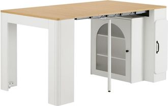 Urban Meuble Mesa de comedor extensible blanca con espacio de almacenamiento