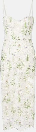 Monique Lhuillier Abito bustier in pizzo con stampa floreale