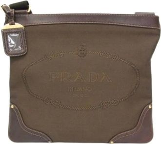 Prada Pre-owned Cross Body Bags, female, Brown, Size: ONE SIZE Pre-owned Logo Jacquard Shoulder Bag
