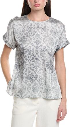 Lafayette 148 New York Cuffed Short Sleeve Silk-Blend Blouse